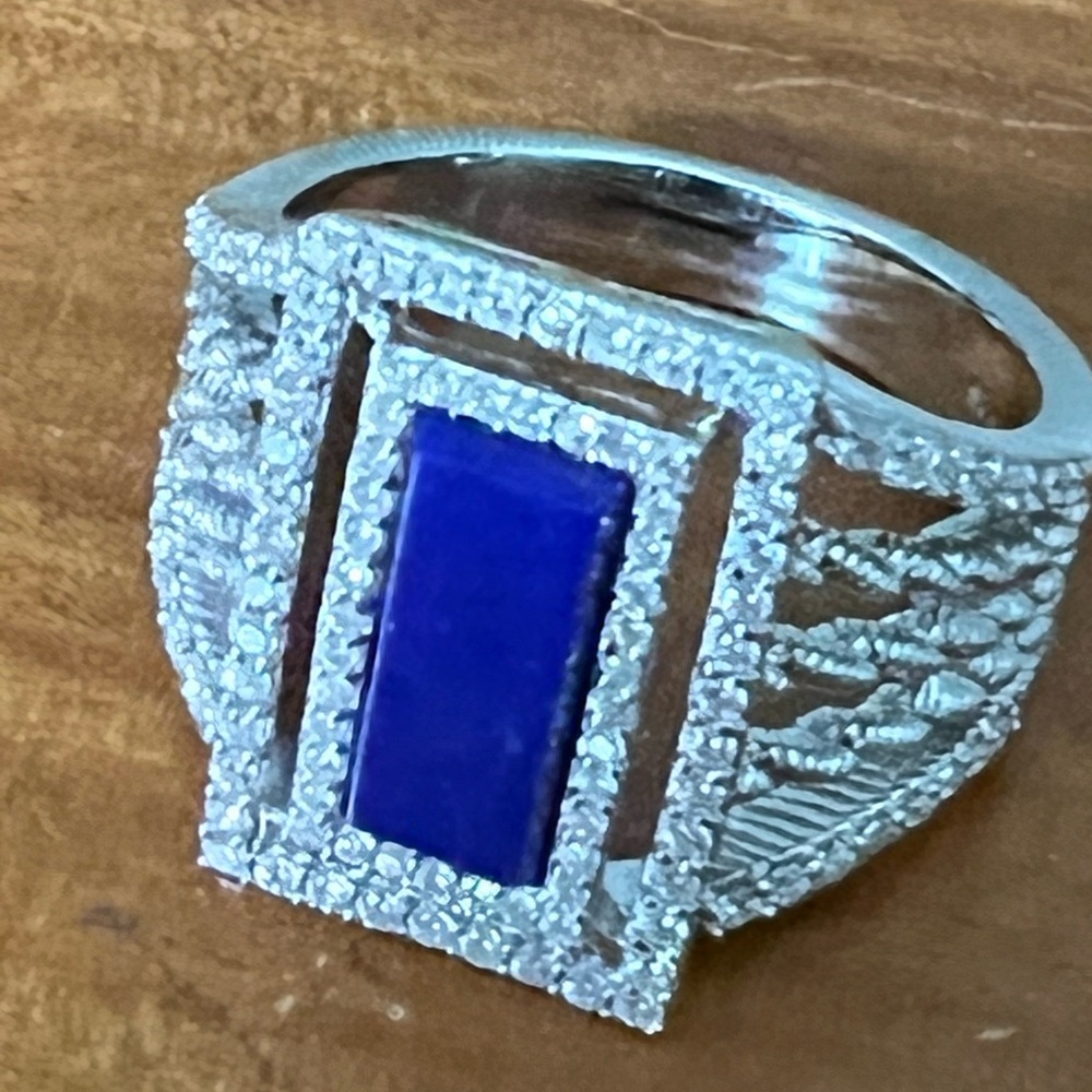 Judith Ripka Silver Lapis and Diamonique Ring